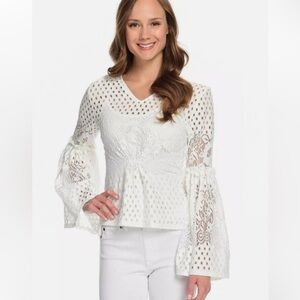 Marc Bower white lace bell sleeve top.
